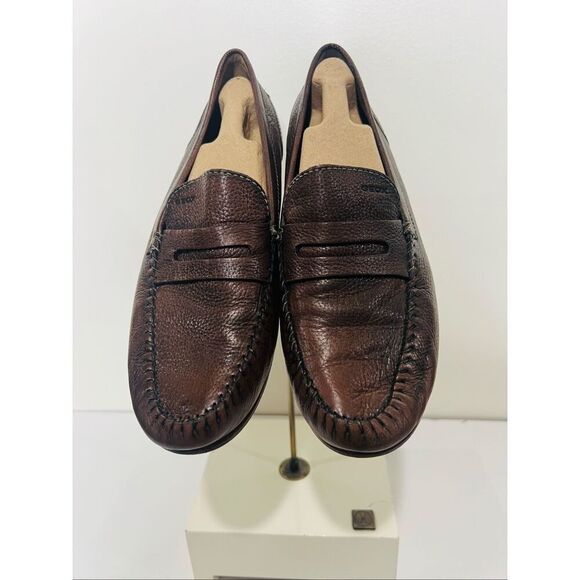 GEOX Respira Brown Leather Men\'s Slip On Penny Loafers Size 10 main image 7